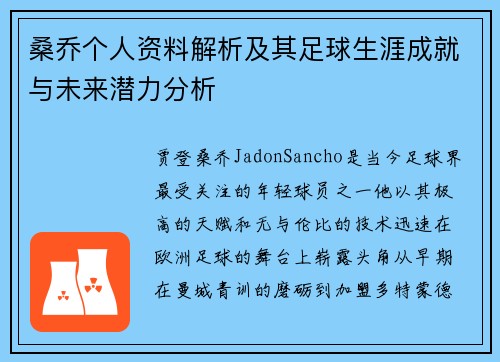 桑乔个人资料解析及其足球生涯成就与未来潜力分析